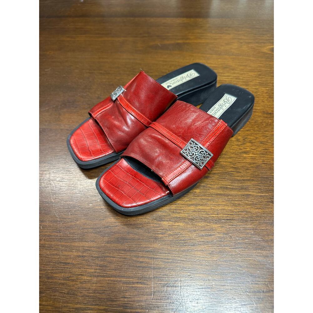 Brighton Leather Slide Sandal Women 8 Y2K Chunky Grunge Preppy Art to Wear Red